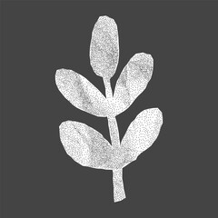 Delicate leaf silhouette with jagged torn edges. Crumpled paper with halftone gritty detail, designed for collage pages and retro-inspired layouts.