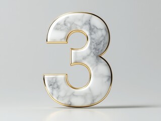 A luxurious marble number 3 with a golden outline, placed against a white background, exuding sophistication and timeless elegance.
