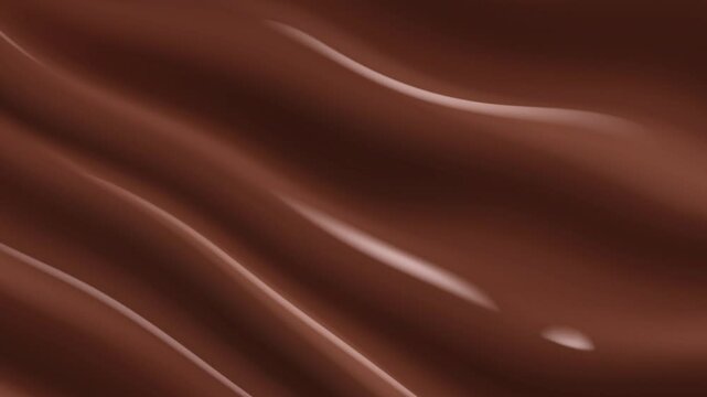 Displaying rich brown curves with delicate rippling texture melting in slow motion cinematography glossy milk chocolate waves flowing.