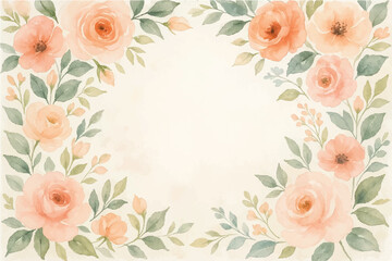 Vintage floral background with romantic pink roses, elegant frame, and decorative hearts for a wedding or Valentine's Day card design