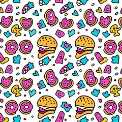 Playful Food Pattern: A Cheerful and Whimsical Design with Cartoon Food Icons