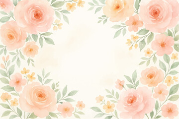 Vintage floral background with romantic pink roses, elegant frame, and decorative hearts for a wedding or Valentine's Day card design