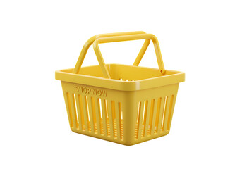 Yellow Plastic Shopping Basket Shop Now isolated on a transparent background