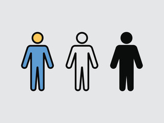 Three Human Figures Blue Outline Black on Gray Background