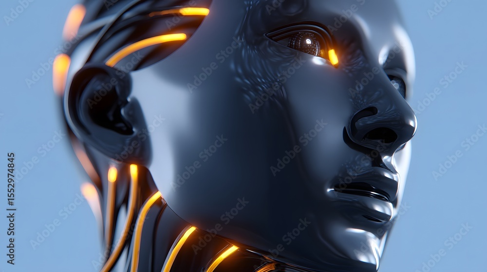 Poster futuristic digital robot with illuminated features