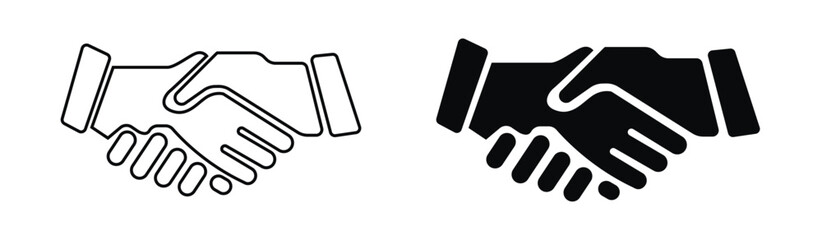 Obraz premium Handshake Symbol: A clean, modern web icon of two hands clasped in a firm handshake, symbolizing agreement, partnership, and professional cooperation.