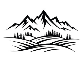 Fototapeta premium Black Silhouette Mountain Range and Pine Trees mountains