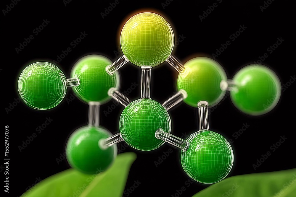 Aufkleber l theanine molecule in molecular structure with biochemical representation and green texture