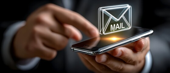 Man checks email on phone, dark background