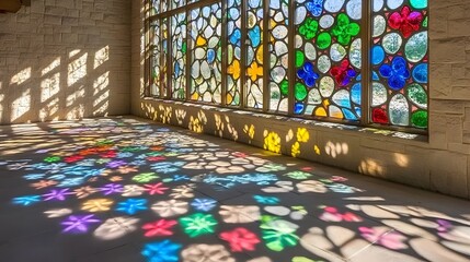 Obraz premium Colorful Stained Glass Window Sunlit Floor