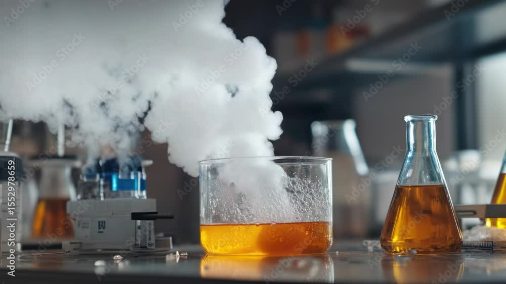 Poster two beakers containing different substances, possibly for laboratory use or experimentation