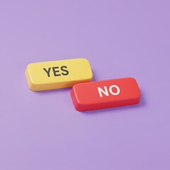 Yes and no button choices, decision making concept for websites and user interfaces.