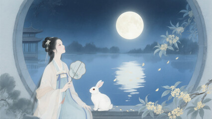 Beauty Under the Moon and the Jade Rabbit