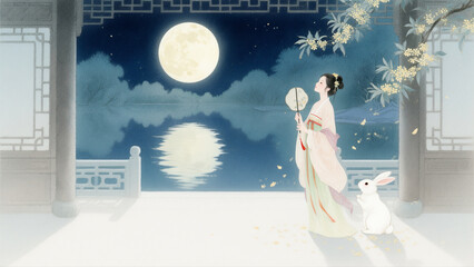 Beauty Under the Moon and the Jade Rabbit