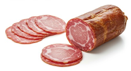 Delicious capocollo isolated on white background, gourmet food use cases.