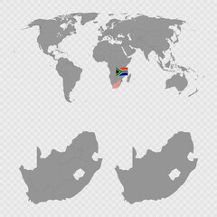 South Africa Map Set with World Location.