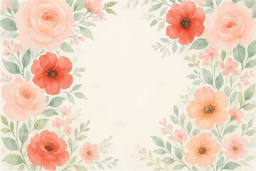 Vintage floral background with romantic pink roses, elegant frame, and decorative hearts for a wedding or Valentine's Day card design