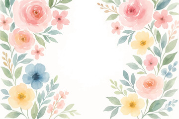 Vintage floral background with romantic pink roses, elegant frame, and decorative hearts for a wedding or Valentine's Day card design