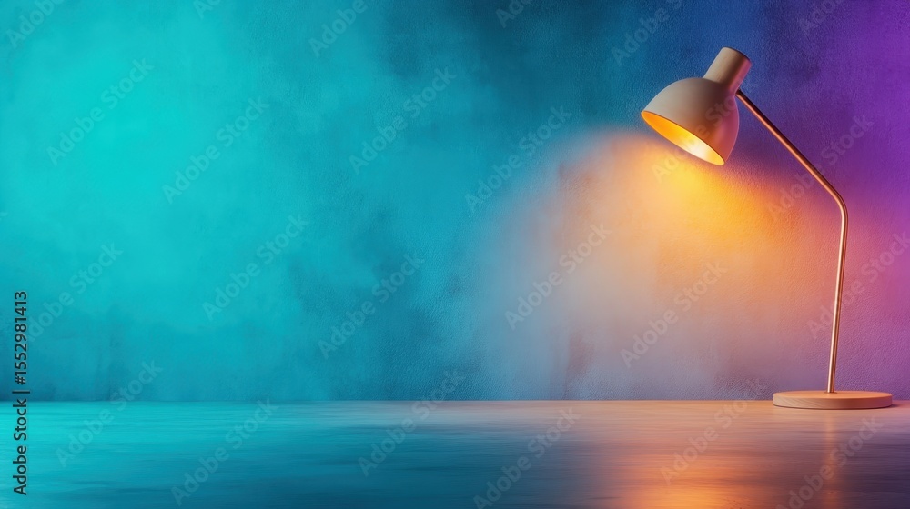 Poster a stylish table lamp casts warm light on a vivid, gradient backdrop, creating a harmonious blend of 