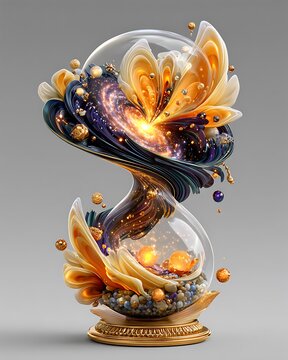 Glowing timeglass design with galaxies high resolution picture