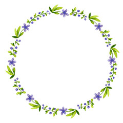 Wreath of blue berries and flowers. Nordic folklore, Scandinavian style. Elements of folk art design. Watercolor background, backdrop for poster, logo, postcard, invitation, label, etc.