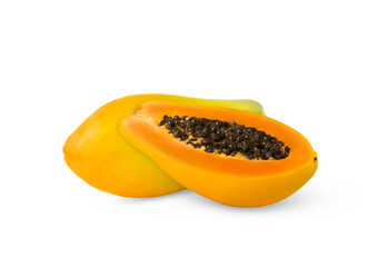 Half of papaya and whole papaya fruit isolated, clipping path.