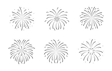 Sunburst Explosion set. Simple element Fireworks black Rays. Happy Christmas New year birthday decoration. Sparks icons isolated on white background. Editable Line flash in flat style.
