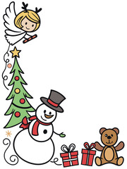 Whimsical Christmas Decorations Featuring Angel Snowman Teddy Bear and Tree