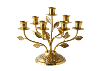 Golden LeafEmbellished Brass Candelabra A FiveBranch Elegance isolated on transparent background