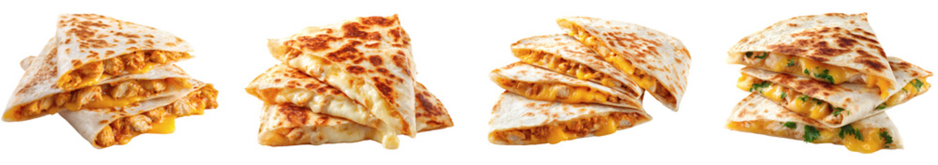 Gourmet Chicken and Cheese Quesadilla Culinary Presentation for Menu or Recipe Item PNG set with transparent background