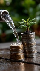 Plant growth, money, water, nature, investment, finance, outdoor