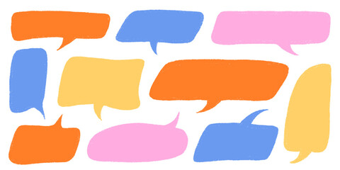 Crayon Speech Bubble Frame. Vector Chalk Talk Balloon. Colorful Dialog Chat Illustrations