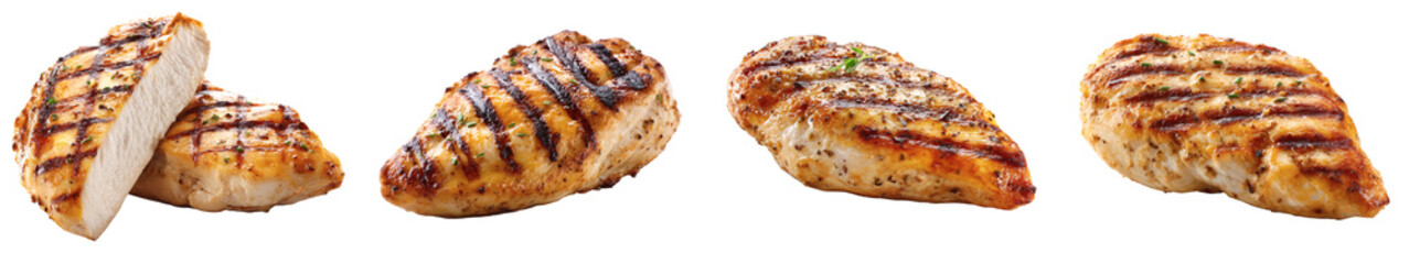 Juicy Grilled Chicken Breast Fillet Ready for Cooking Single PNG set with transparent background