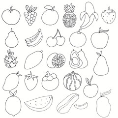 set of handrawn fruits element stock. coloring book for preschool