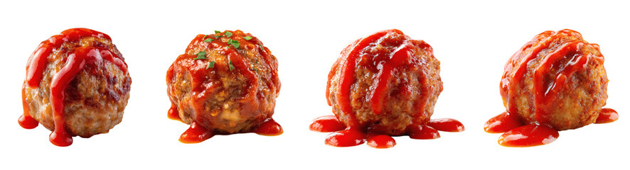 Savory Meatball with Tomato Sauce, Appetizing Culinary Treat PNG set with Transparent Background