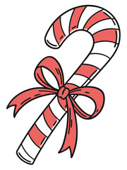 Classic Red and White Striped Candy Cane Decorated with a Festive Red Bow