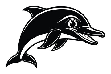 Fototapeta premium Black and white dolphin illustration shows a dynamic animal swimming with outlined details