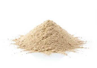 Pile of light brown powder on a white surface, isolated