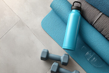 Still life of exercise equipment for a healthy lifestyle