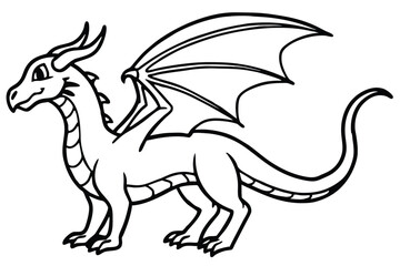 Fototapeta premium The outlined friendly dragon shows off its wings and horns in simple form