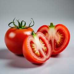 Fresh Tomatoes Displaying Vibrant Red Color and Juicy Texture on a Clean White Surface