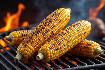 Grilled Corn on the Cob Displaying Charred Perfection and Sweetness on a Rustic Barbecue Grill