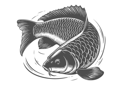 Common Carp Engraved Hand Drawn Natural Illustration Vector Isolated by AZ for Books, Arts, Design and Decoration Graphic Asset