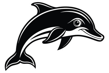 Obraz premium Single black and white dolphin swims happily, showing its sleek form and cheerful expression