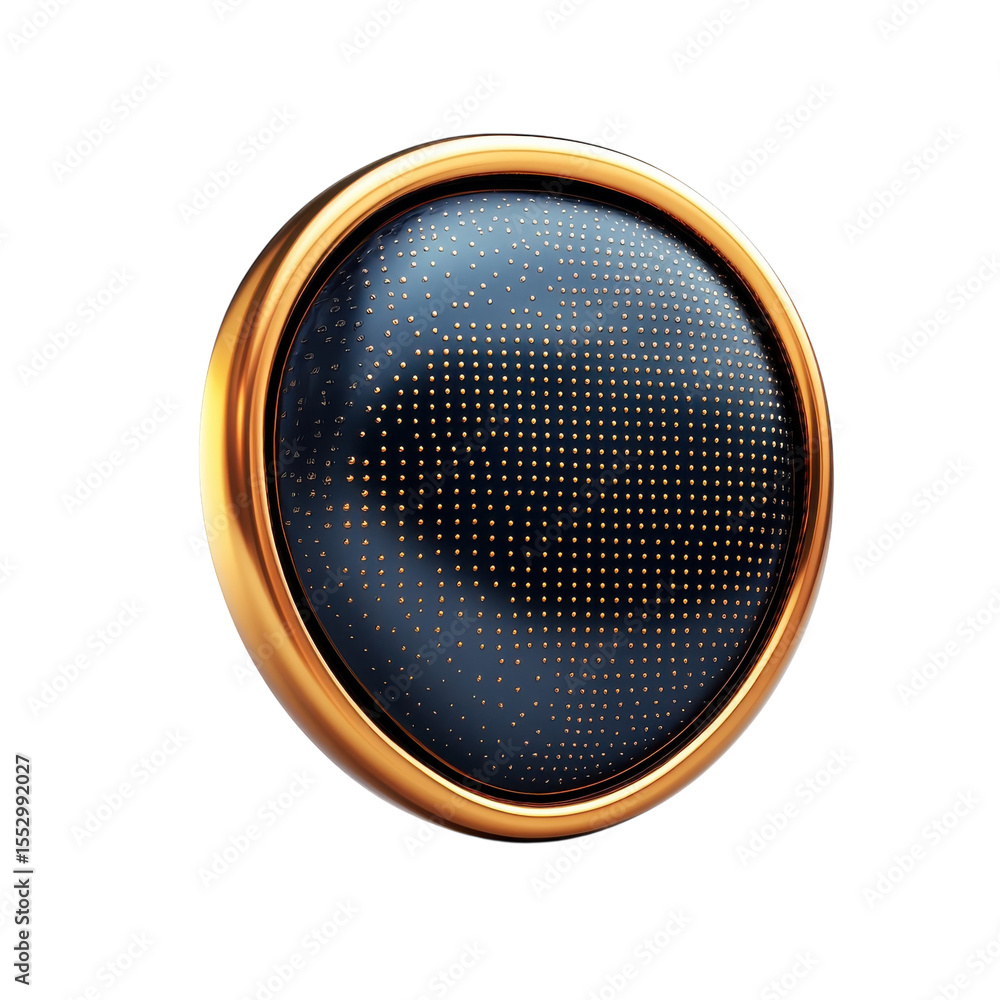 Poster elegant circle design in black with golden dots and metallic gold frame on transparent background