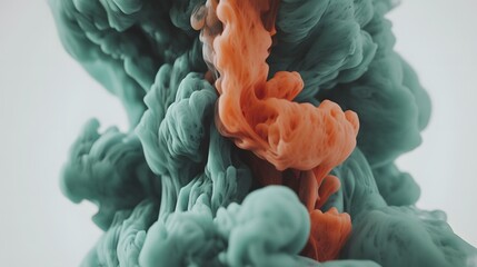 Abstract Teal and Coral Ink Swirls in Water