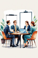 AI Generative. Business Meeting with Diverse Team and Whiteboard Watercolor Style. 10