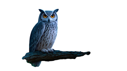 Obraz premium A wise old owl perched on a tree branch at night, moonlight illuminating feathers, mysterious vibe
