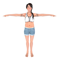 Female character model isolated on transparent
