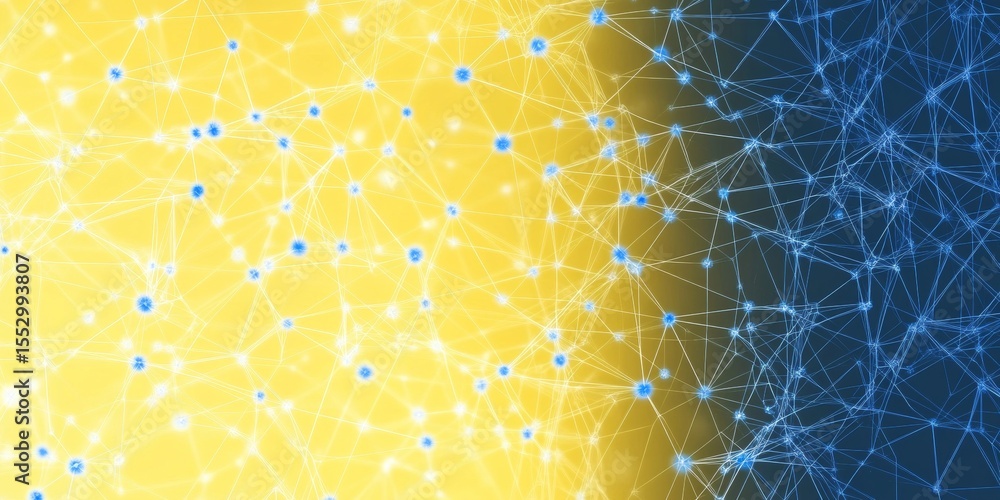 Poster geometric neural network artwork with interconnected dots and lines in vibrant color gradients